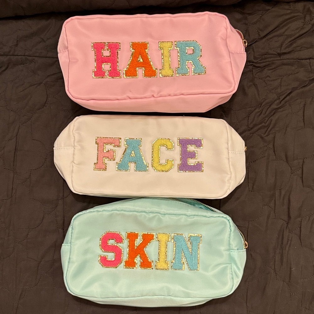 Toiletry Pouches Bundle; HAIR, FACE, SKIN.